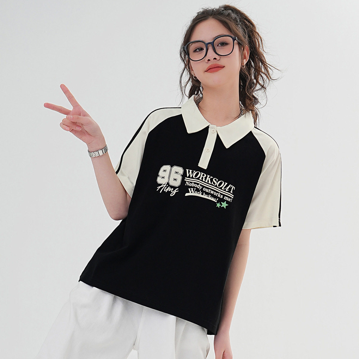儿童短袖t恤中大童夏季薄款女童polo衫青少年初中生学院风宽松夏