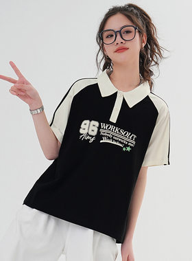 儿童短袖t恤中大童夏季薄款女童polo衫青少年初中生学院风宽松夏