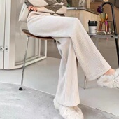 垂坠感宽松休闲加绒加厚灯芯绒直筒拖地长裤 雪尼尔阔腿裤 女秋冬款