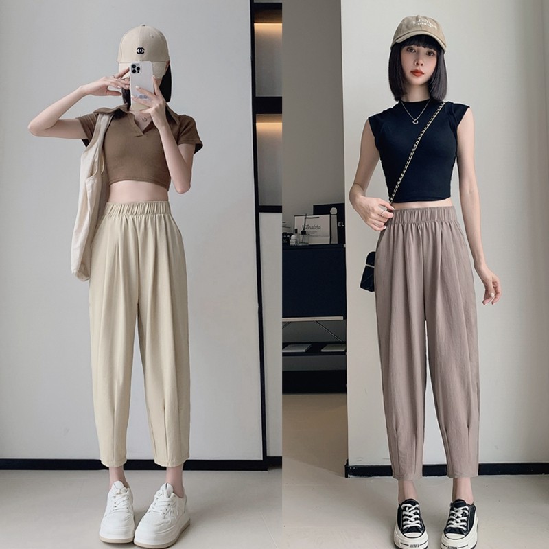 八分山本裤窄版垂感女夏季薄款透气褶皱哈伦裤小个子冰丝萝卜裤子,女装/女士精品,休闲裤,淘宝优惠券,粉丝福利购,淘宝优惠卷