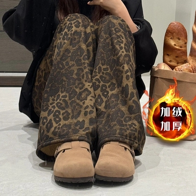 羊羔绒加绒加厚格子裤子休闲裤女冬季居家直筒格子阔腿裤棉裤睡裤