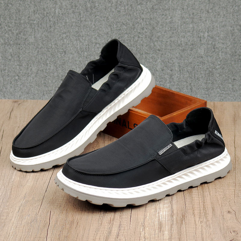 一步赢春夏新款男士布鞋厚底潮男休闲透气一脚蹬防臭驾车男鞋低帮