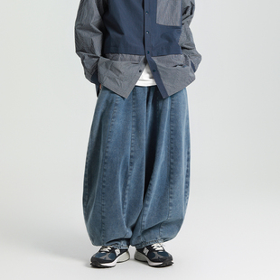 鹿 灯笼裤 美式 男宽松垂感阔腿大码 复古oversize廓形牛仔裤 怕生