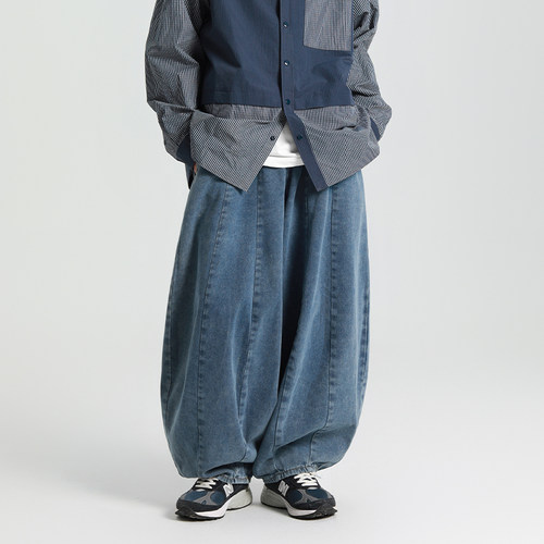 美式oversize垂感廓形灯笼牛仔裤