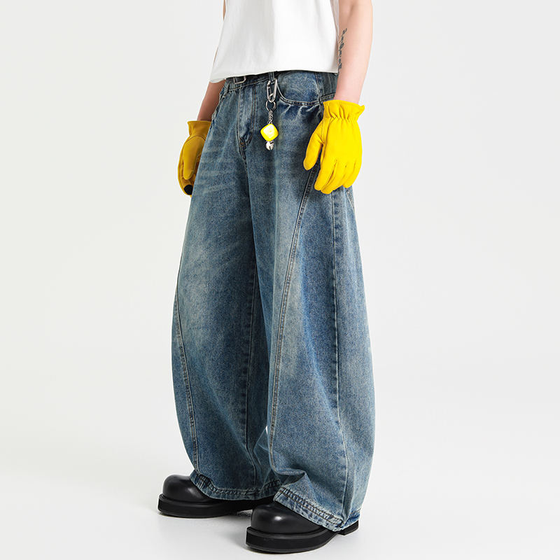 美式复古oversize解构弯刀牛仔裤
