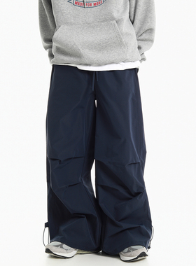 怕生的鹿oversize美式宽松垂感褶皱工装裤男女休闲阔腿堆积拖地裤