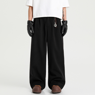 男美拉德休闲垂感呢子长裤 复古vintage宽松阔腿毛呢西裤 鹿 怕生