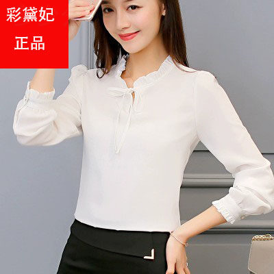 彩黛妃2026春夏装新款韩范雪纺衬衫女长袖白色时尚百搭女士职业装