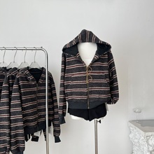 Daisy Bomb 慵懒随性条纹连帽宽松休闲卫衣外套女秋冬长袖上衣