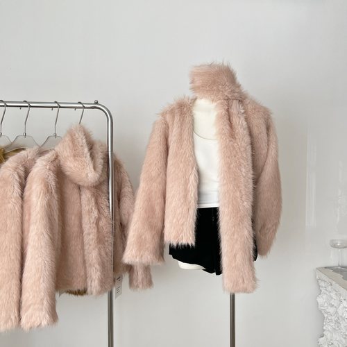 obliviate一忘皆空 梦旅貂-金光渐变v领围巾皮草气质毛毛外套女冬