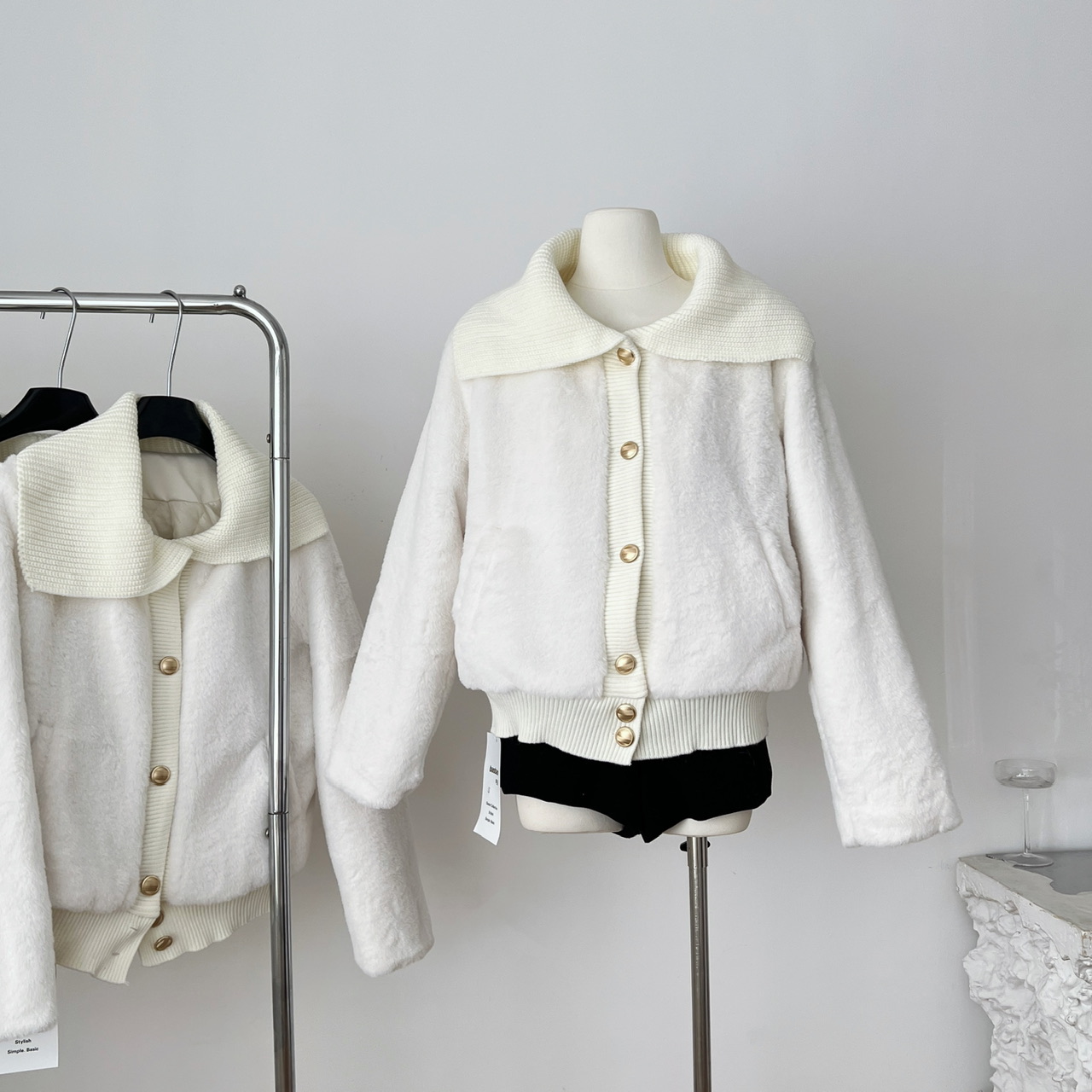 QDQD 甜美可爱风软糯大翻领仿皮草秋冬气质高级感白色毛毛外套女