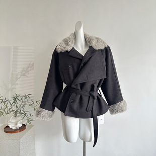 10.7新品 WESTAYONE毛领加厚毛呢大衣外套女士小个子高级+阔腿裤