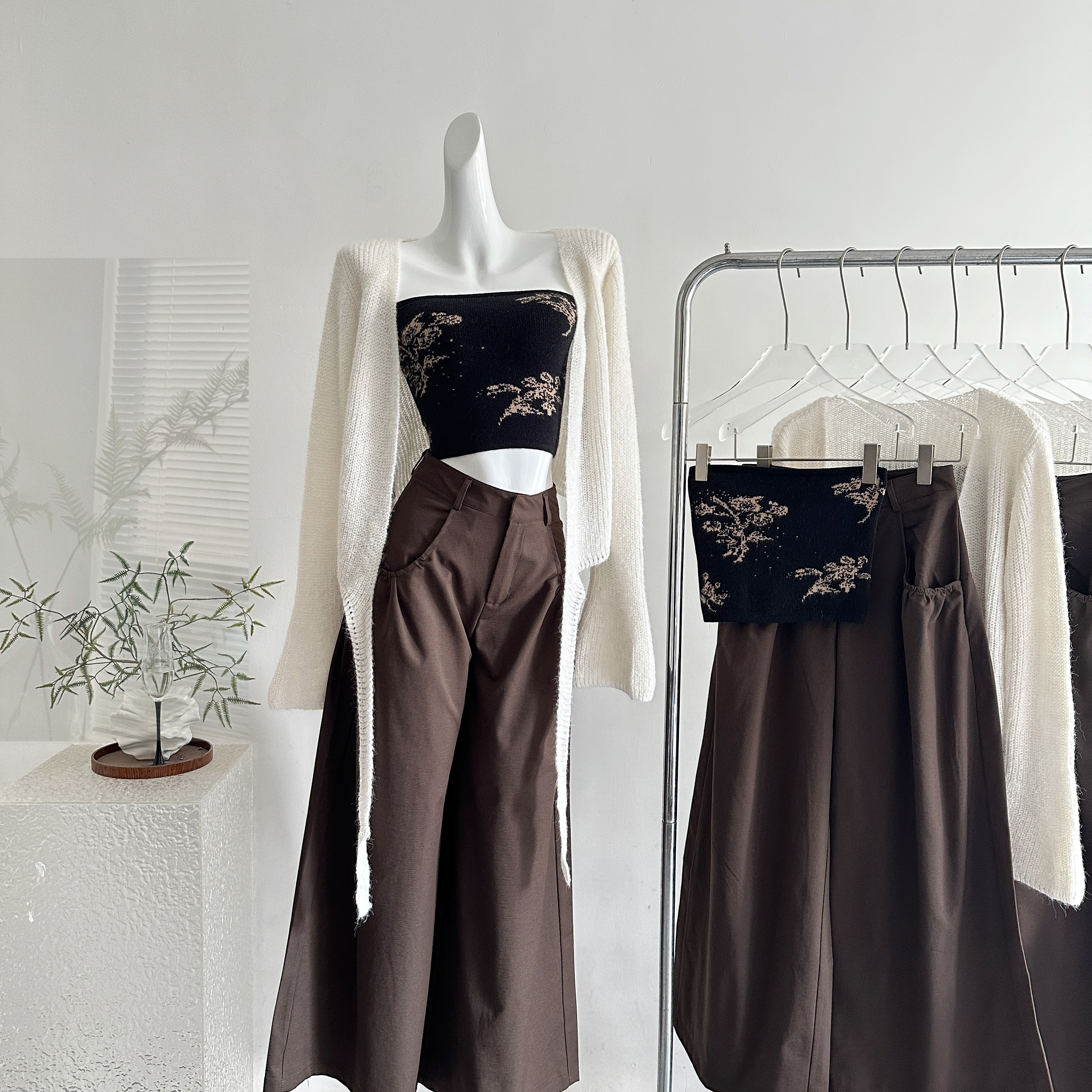 2toyoung限时9.5折|东方美学 羊毛针织开衫提花抹胸吊带背心套装