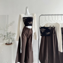 2toyoung限时9.5折|东方美学 羊毛针织开衫提花抹胸吊带背心套装