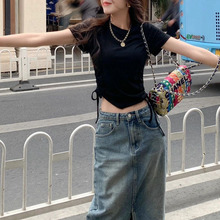 辣妹黑色短袖 新款 时尚 短款 上衣 韩版 洋气时髦打底衫 t恤女2023夏季