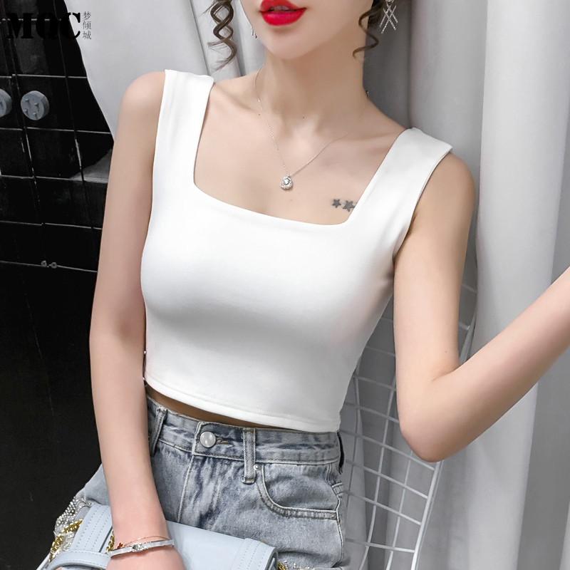 2021早春性感露肩露肩吊带背心上衣女夏装短款露脐无袖打底衫t恤