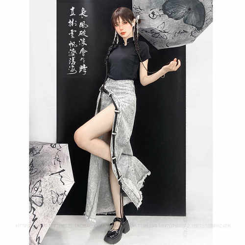 新中式套装牛仔上衣半身裙y2k