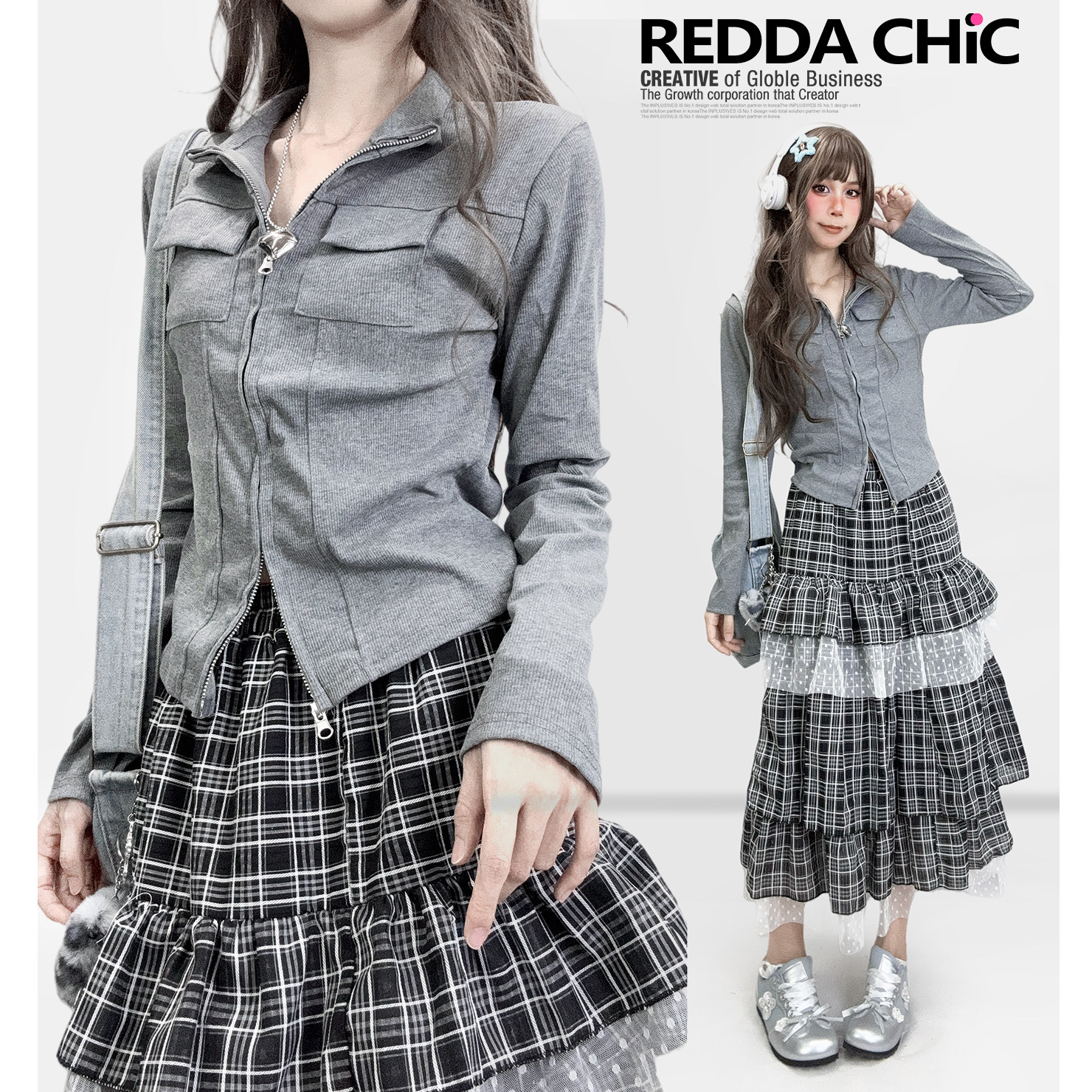 秋冬季长袖T恤翻领百搭灰色开叉拉链开衫收腰打底外穿针织上衣女