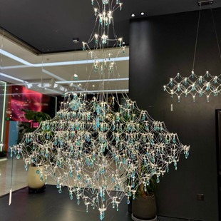 别墅复式楼大吊灯水晶吊灯楼梯长吊灯现代萤火虫满天星不锈钢灯体