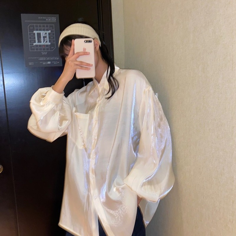 人鱼姬闪光blingbling衬衫女设计感小众复古港风长袖宽松bf风衬衣