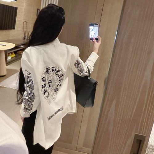 2026春季新品女装重工刺绣钉珠时尚印花宽松白色衬衫薄款牛仔外套