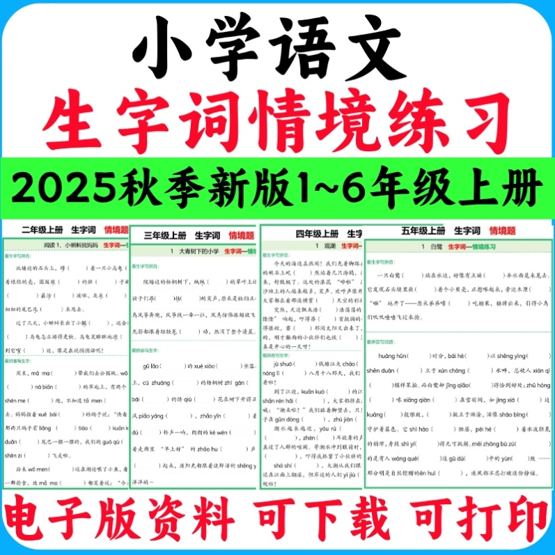2025秋季新人教版小学语文生字词情境练习一二三四五六年级上册看生字写拼音看拼音写词语123456年级上册PDF电子版实用资料