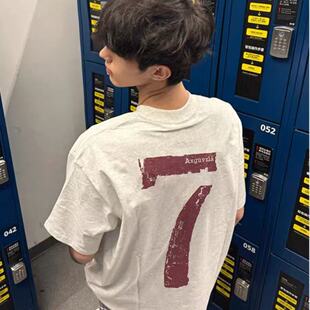 潮牌美式高街创意小众印花灰白色半袖上衣男夏季纯棉重磅短袖T恤