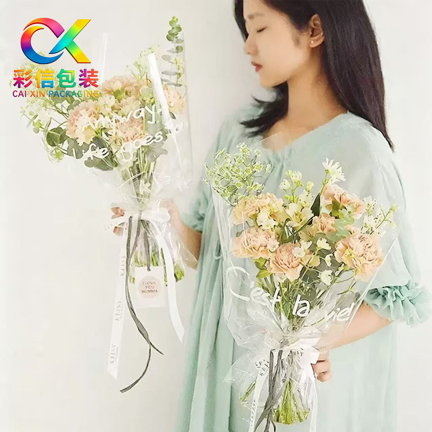 加厚OPP英文玻璃纸鲜花包装纸