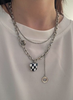 韩版ins叠戴小熊项链女小众设计感百搭锁骨链嘻哈潮酷毛衣链配饰