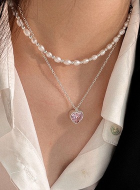 爱心项链女轻奢小众粉色少女心夏2022新款高级感时尚百搭锁骨链