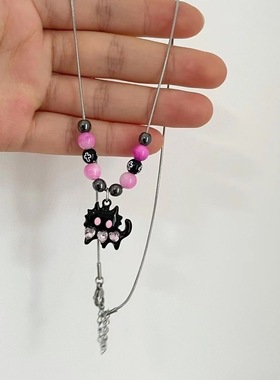 亚文化ins风~哥特复古粉黑猫项链撞色y2k甜酷辣妹锁骨链颈链配饰