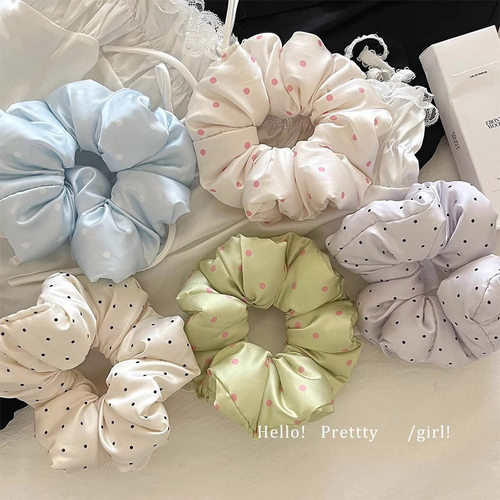 韩系少女心糖果色可爱小波点缎面发圈枕头高级感发绳百搭新款