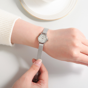 海达手表老上海产编织表带简约金色经典复古石英女表库存全新