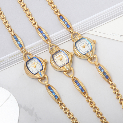 三厂产手动机械镀金带钻手表