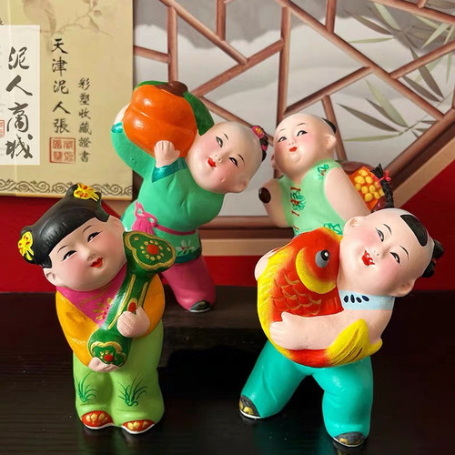 【事事如意】天津非遗泥人张彩塑彩绘泥塑娃娃吉祥寓意桌面摆件中