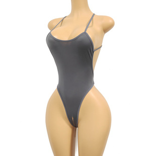 情侣内衣女生性感免脱薄款 丝滑紧身衣服qqny连体衣 微透开档连体裤