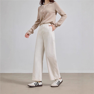 杏色牛仔裤女2025新款小众美式复古休闲裤宽松显瘦直筒阔腿裤子女