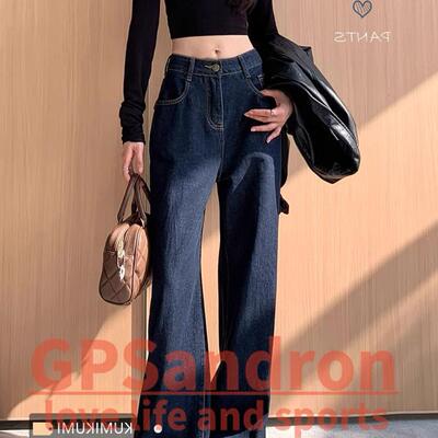 GPSandron深蓝复古直筒牛仔裤女
