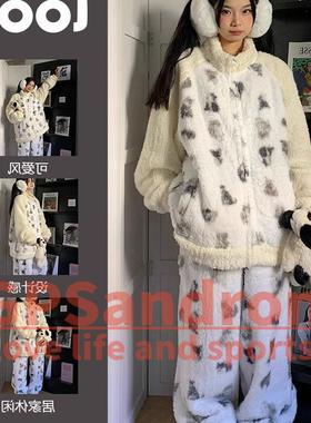 GP Sandron网红猫狗珊瑚绒睡衣女冬款高级加厚毛绒绒家居服少女装
