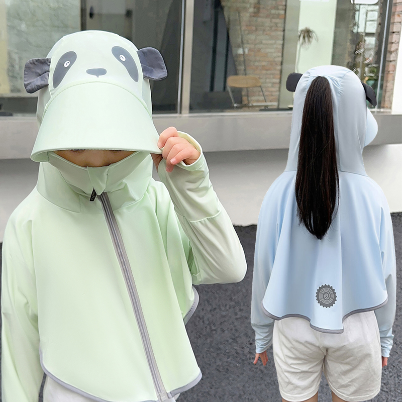 儿童新款防晒衣原纱防紫外线薄款披肩外套冰丝防晒服大帽檐卡通款