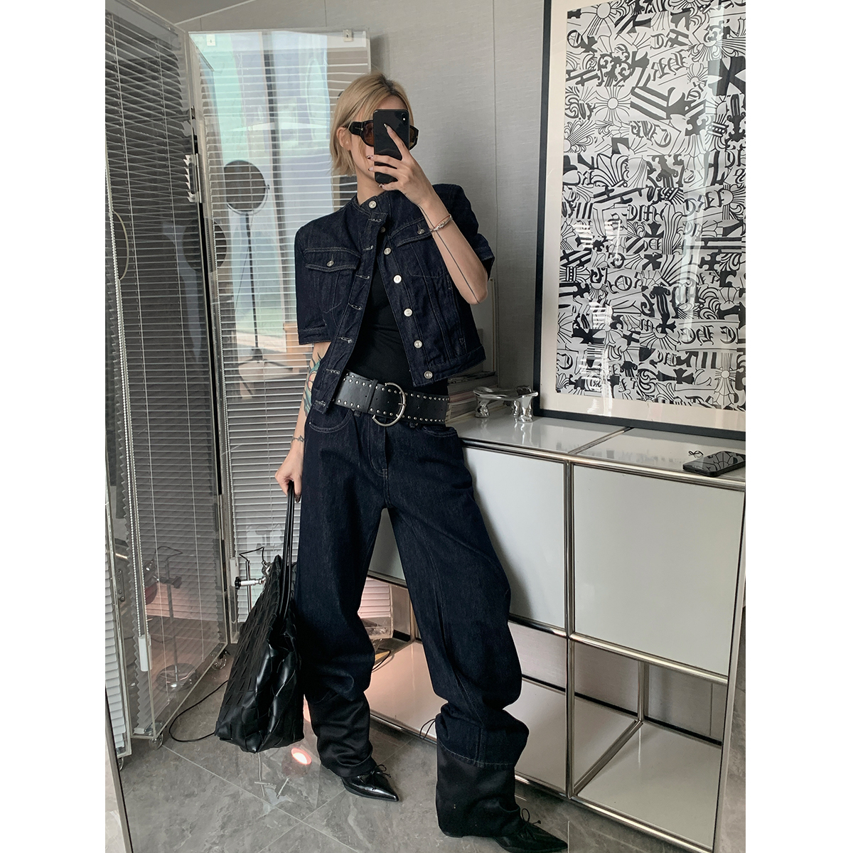 IAMCPLUS 2025AW 原色牛仔短袖外套+低腰直筒牛仔裤