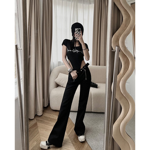 暗黑风V腰拉链低腰喇叭休闲牛仔裤 性感定义趋势 女 桑妮 IAMCPLUS
