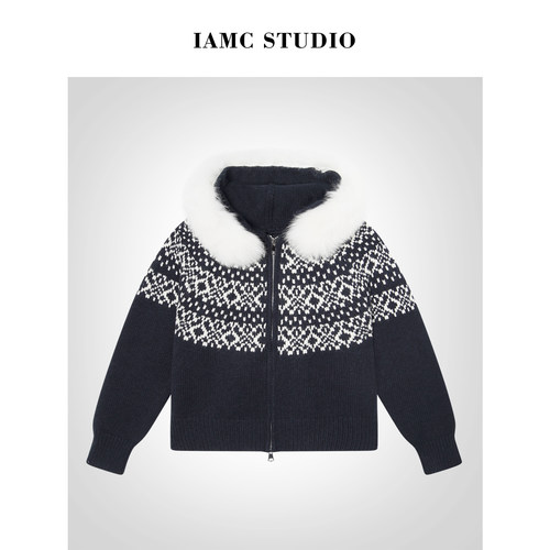 IAMCPLUS 2025AW 时髦感狐带帽狸毛毛衣