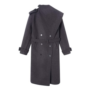 毛呢大衣 灰色羊毛宽松立领长款 IAMCPLUS 2025AW
