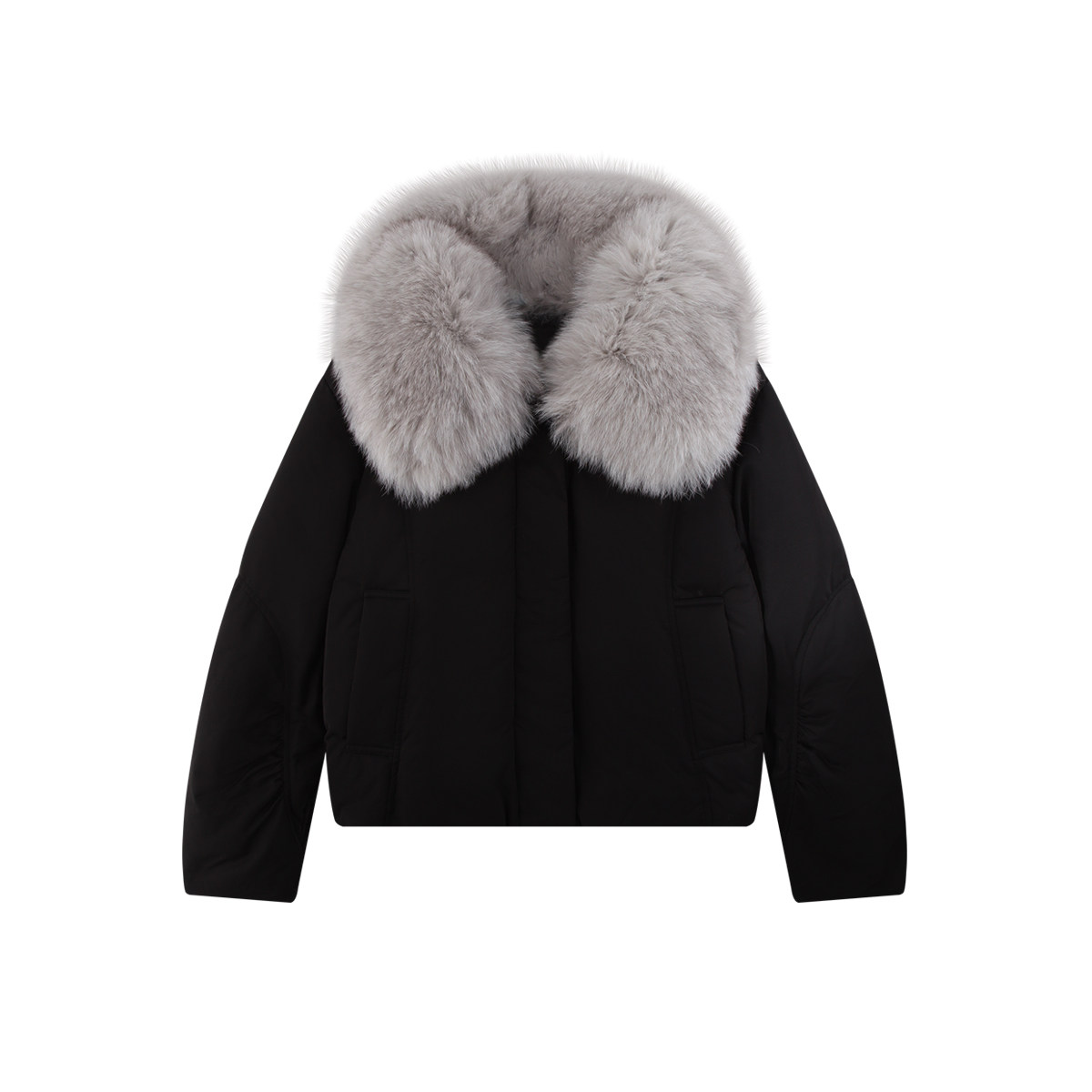 IAMCPLUS 2025AW 可拆卸皮草毛领极简短款羽绒服