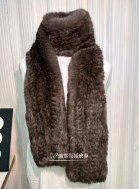 新款兔毛加密加长编织围巾冬超长款真毛加厚双面保暖皮草围巾围脖