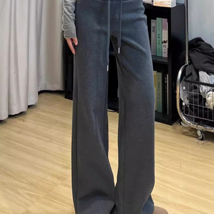 浪潮胖mm大码微喇休闲裤女秋弹力显瘦梨形身材慵懒风遛弯加绒卫裤