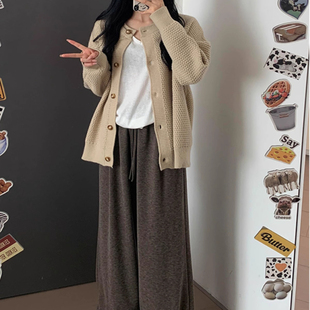 浪潮大码胖mm梨型2025秋休闲宽松美拉德穿搭咖色糯米直筒阔腿裤子