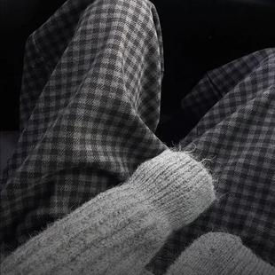 浪潮女装大码胖mm复古灰色格子裤巨显瘦慵懒风女款宽松直筒阔腿裤