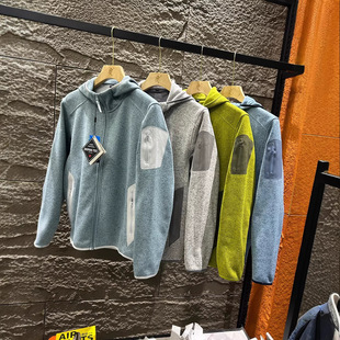 春秋季新款 户外抓绒连帽线衫连帽针织拉链开衫卫衣外套贴袋